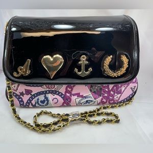 RARE Fred Perry Amy Winehouse Pink Chain Print Medium Bowling Bag Patent Leather